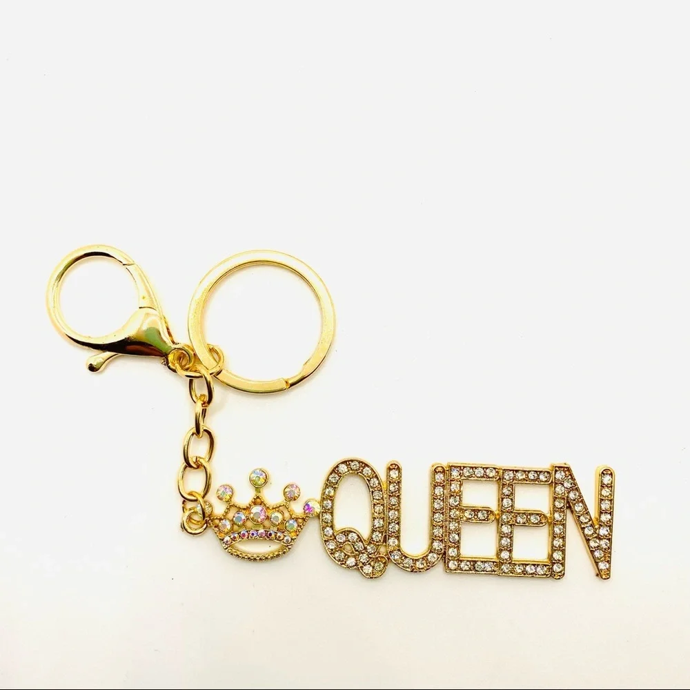 Purse Charm Key Chain Queen Iridescent Crystals set in golden tone. BRAND NEW